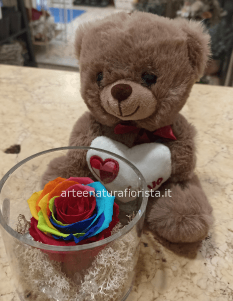 Rosa stabilizzata con peluche