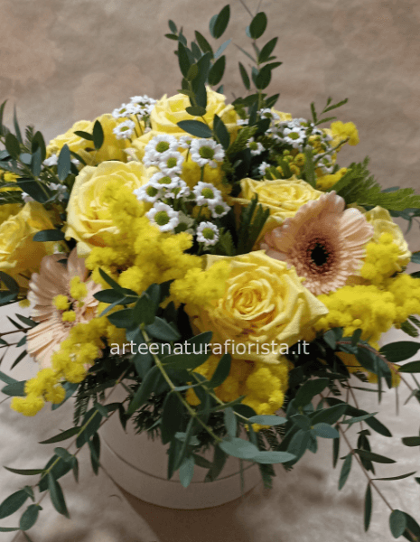 Box gialla con mimosa